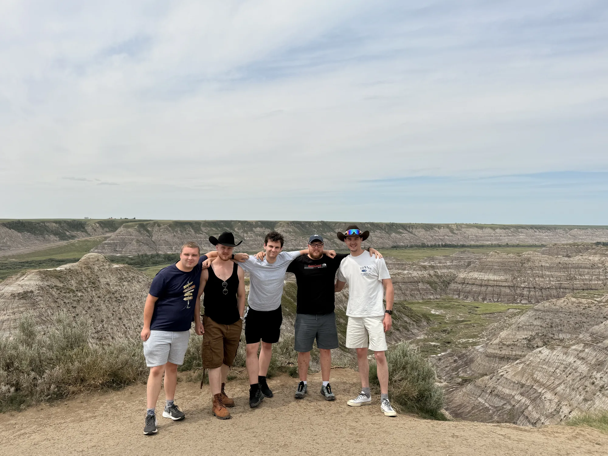 The five of us standing on the rim of the Drumheller badlands