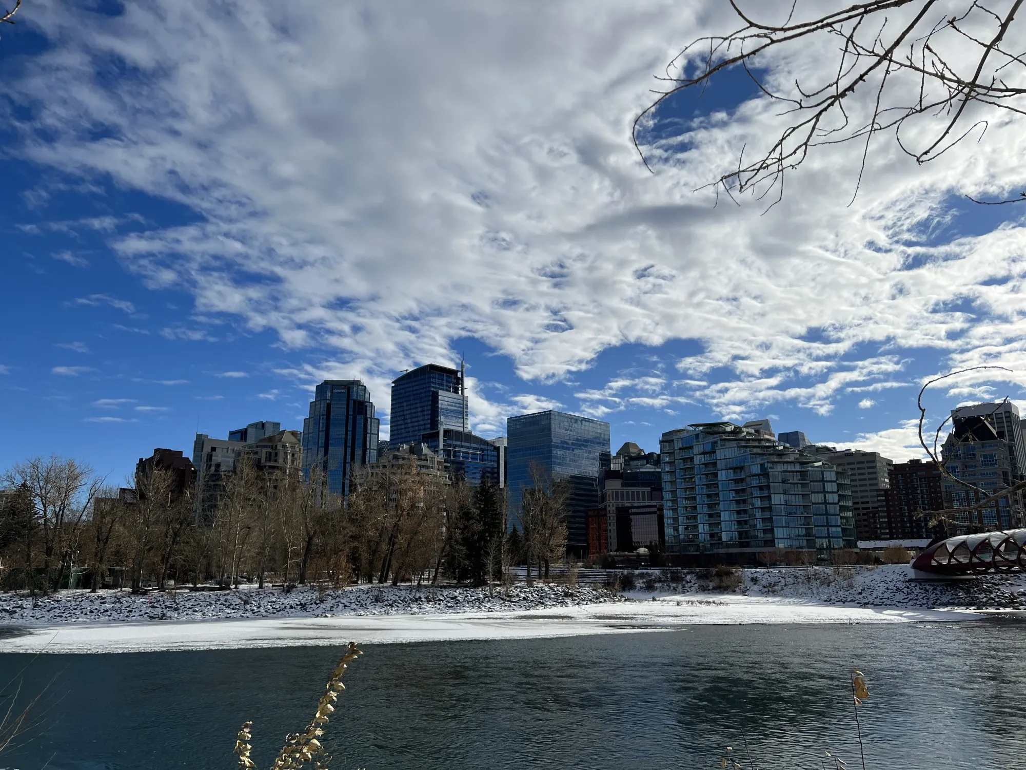 Calgary's downtown skyline over the Bow River