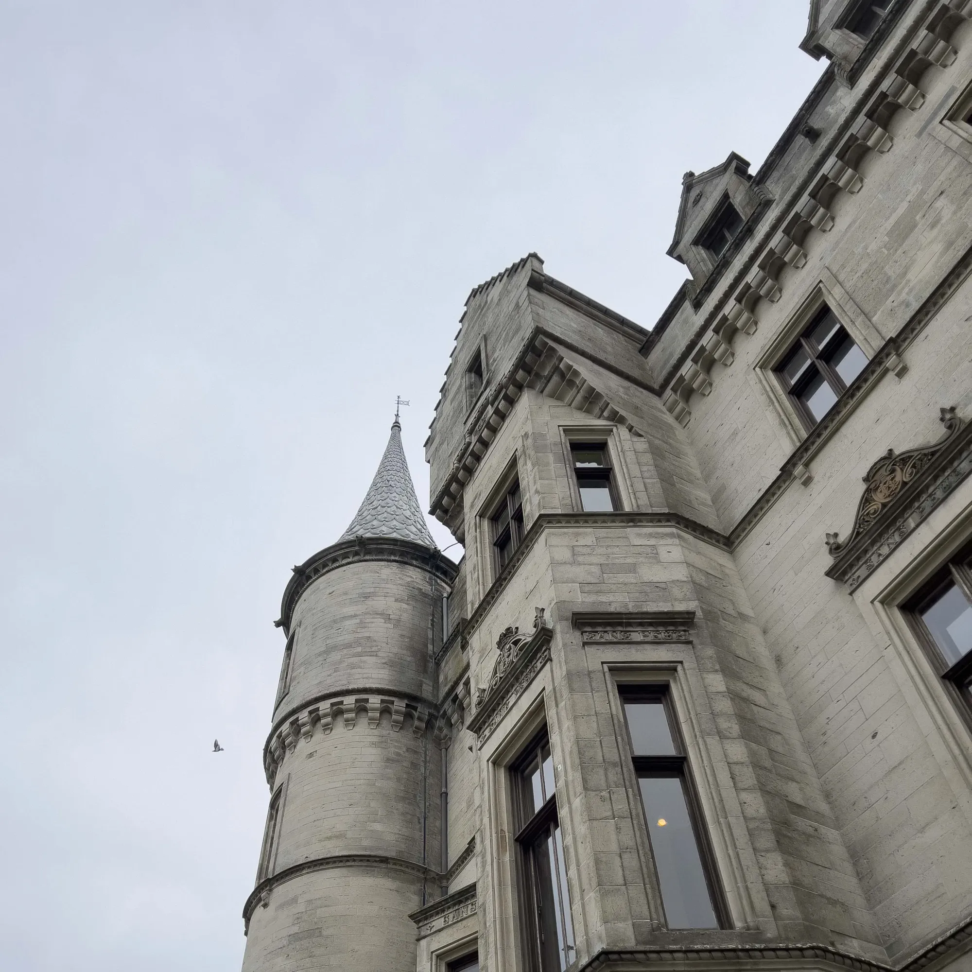 Close up of the castle walls and roof